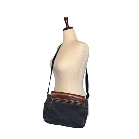 Fossil Denim and brown leather small messenger bag with adjustable crossbody - Picture 5 of 9